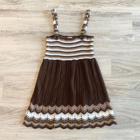 Vintage Dresses & Skirts - Vintage Y2K 90s knit sweater mini overall dress